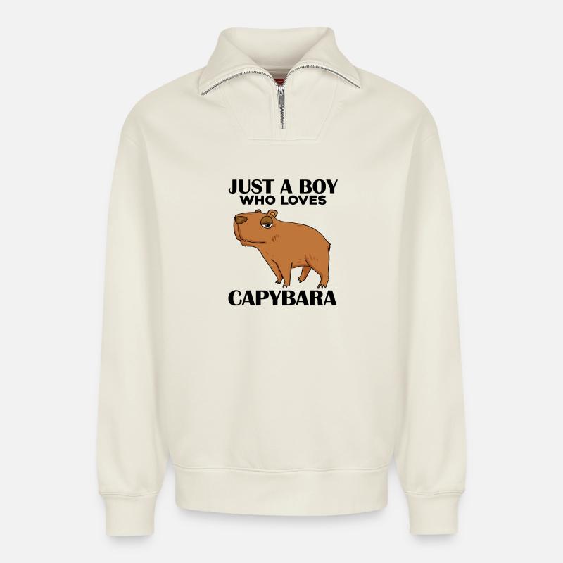 Capybara Garçon - Sweat unisexe décontracté en coton biologique à demi-zip – de SPREAD - blanc cassé