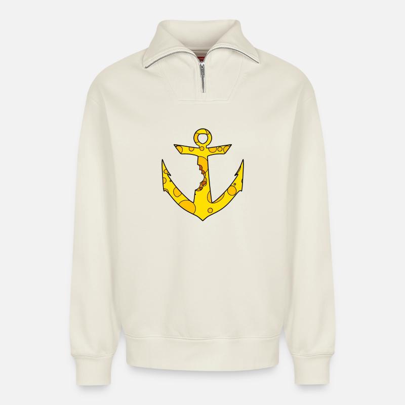 Käse Anker - Relaxed Unisex Organic Half Zip Sweatshirt – von SPREAD - Naturweiß