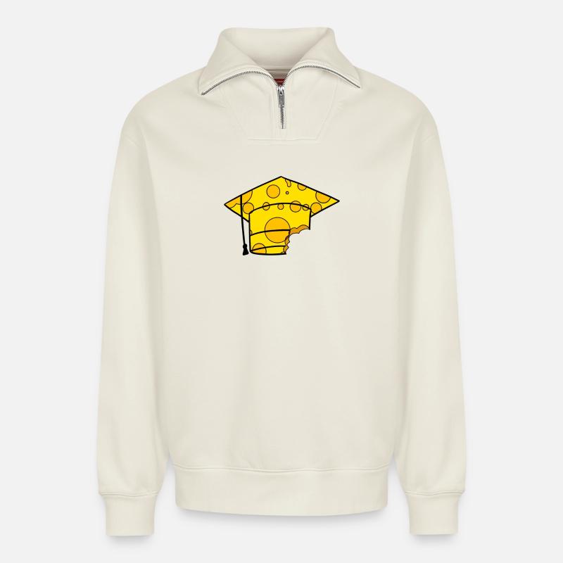 Studium Abschluss Absolventenkappe - Relaxed Unisex Organic Half Zip Sweatshirt – von SPREAD - Naturweiß