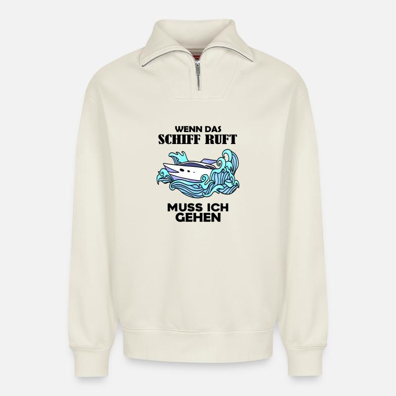 Schiff Schifffahrt - Relaxed Unisex Organic Half Zip Sweatshirt – von SPREAD - Naturweiß