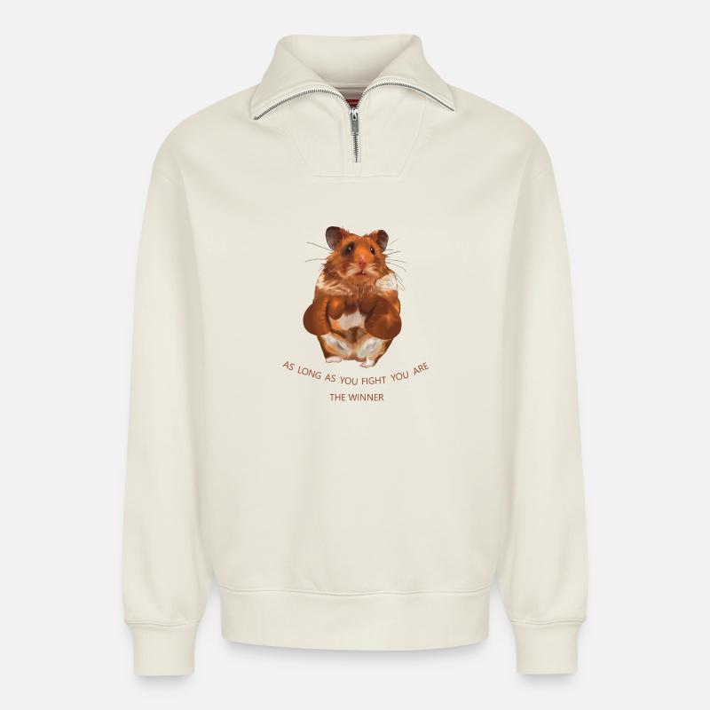 Fighter - Relaxed Unisex Organic Half Zip Sweatshirt – by SPREAD - off white