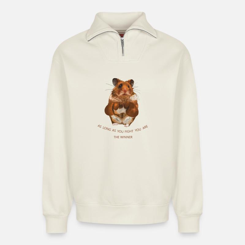 Hamster - Relaxed Unisex Organic Half Zip Sweatshirt – by SPREAD - off white