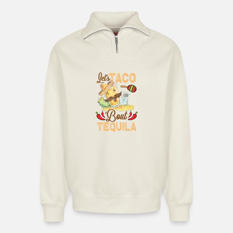 Taco Über Tequila Taco Tuesday - Relaxed Unisex Organic Half Zip Sweatshirt – von SPREAD - Naturweiß