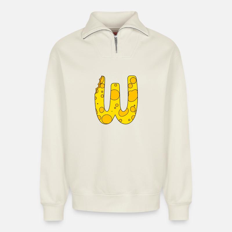 Letter W - Relaxed Unisex Organic Half Zip Sweatshirt – by SPREAD - off white