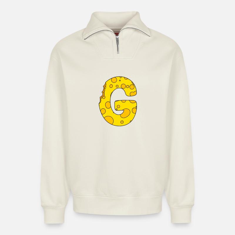 Letter G - Relaxed Unisex Organic Half Zip Sweatshirt – by SPREAD - off white