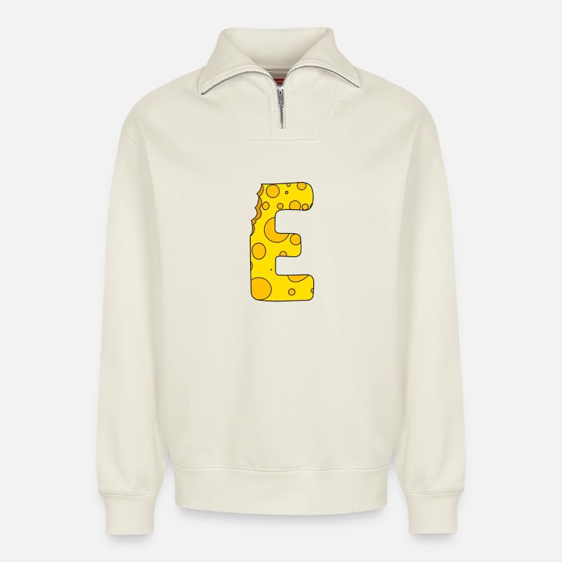 Letter E - Relaxed Unisex Organic Half Zip Sweatshirt – by SPREAD - off white