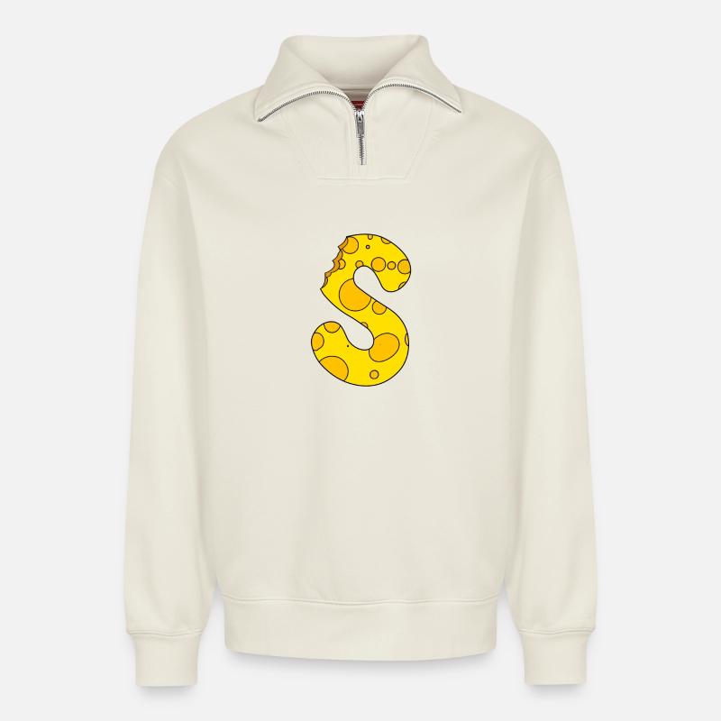 Letter S - Relaxed Unisex Organic Half Zip Sweatshirt – by SPREAD - off white