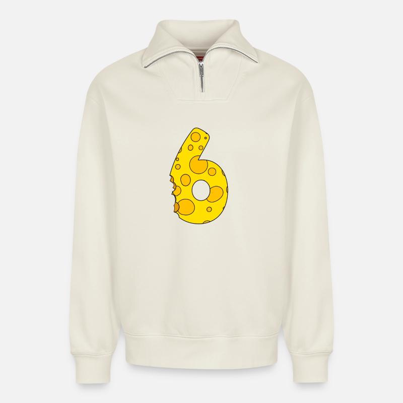 Number 6 Digit Cheese - Relaxed Unisex Organic Half Zip Sweatshirt – by SPREAD - off white
