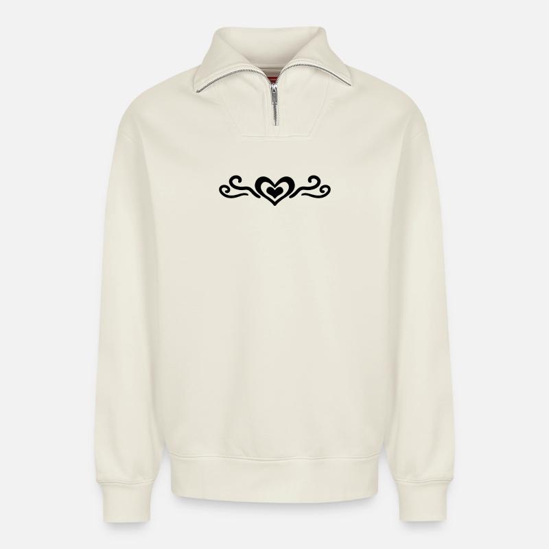 Herz Dekoration Geschenk - Relaxed Unisex Organic Half Zip Sweatshirt – von SPREAD - Naturweiß