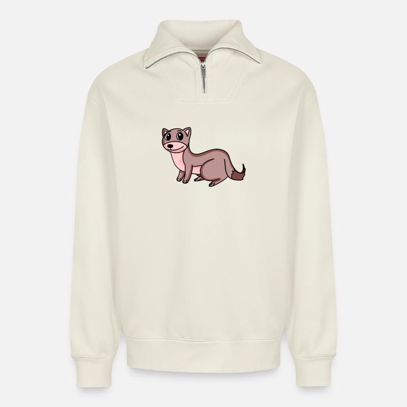 Weasel Marten - Relaxed Unisex Organic Half Zip Sweatshirt – by SPREAD - off white