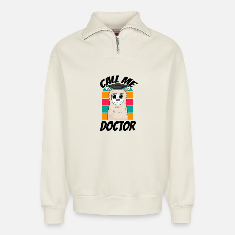 Promotion Doktorarbeit Doktortitel - Relaxed Unisex Organic Half Zip Sweatshirt – von SPREAD - Naturweiß