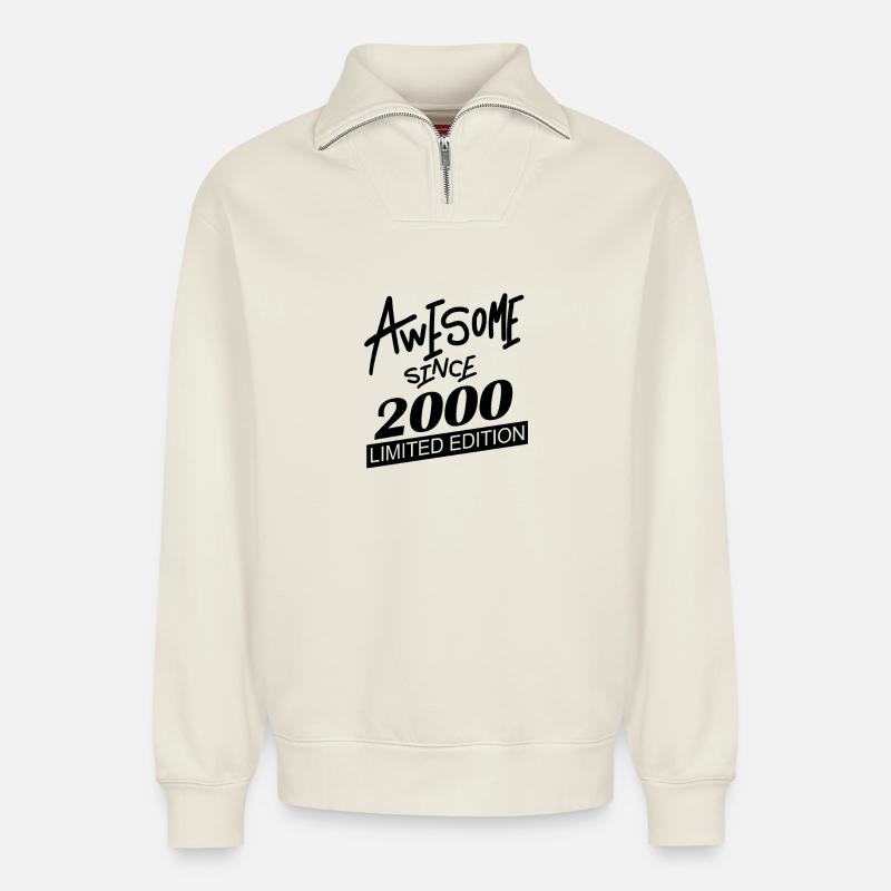 Fantastisch seit 2000 - Relaxed Unisex Organic Half Zip Sweatshirt – von SPREAD - Naturweiß