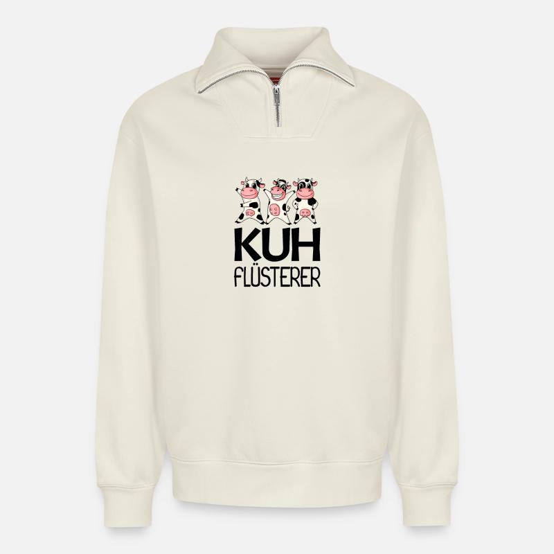 Kuh Kühe - Relaxed Unisex Organic Half Zip Sweatshirt – von SPREAD - Naturweiß