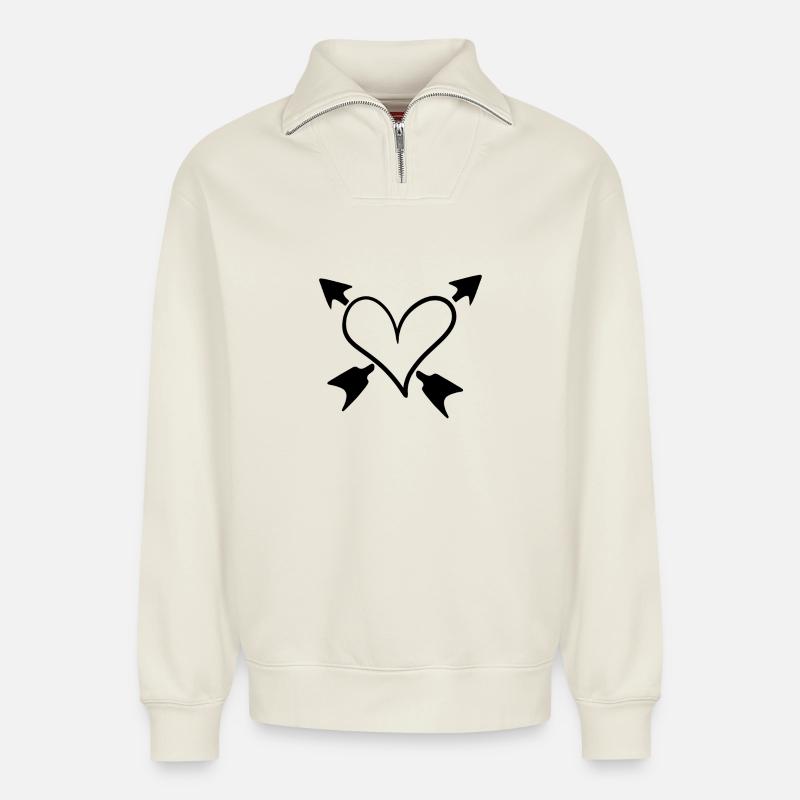 Herz Pfeile Liebe - Relaxed Unisex Organic Half Zip Sweatshirt – von SPREAD - Naturweiß
