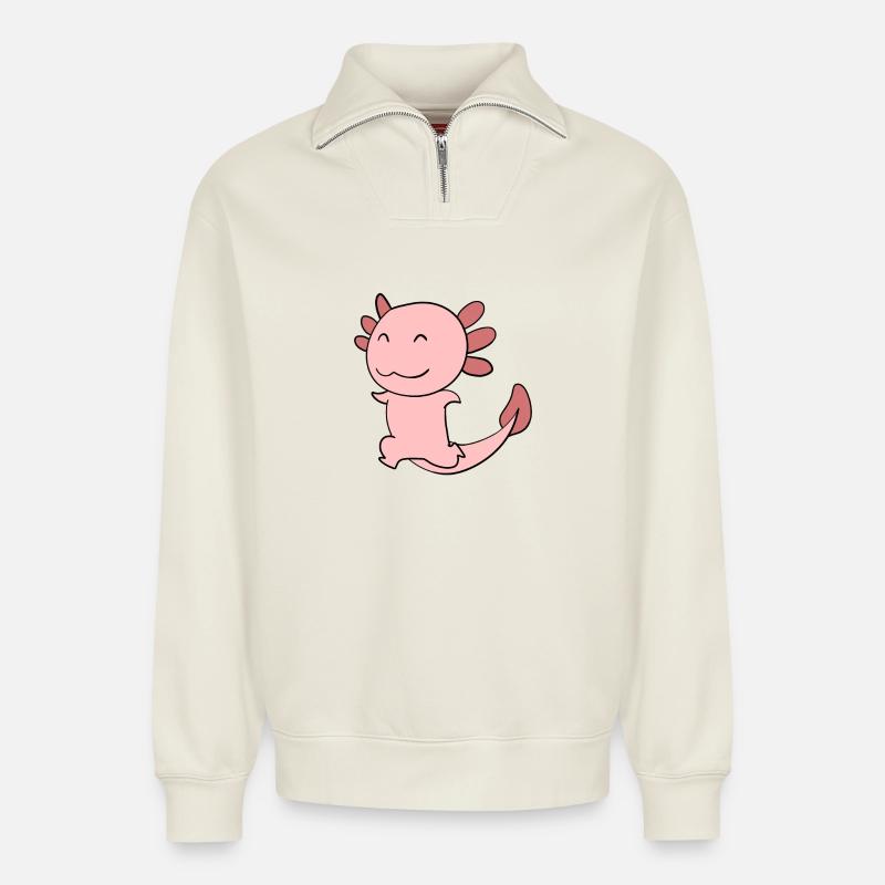 Süßes Axolotl Rosa - Relaxed Unisex Organic Half Zip Sweatshirt – von SPREAD - Naturweiß
