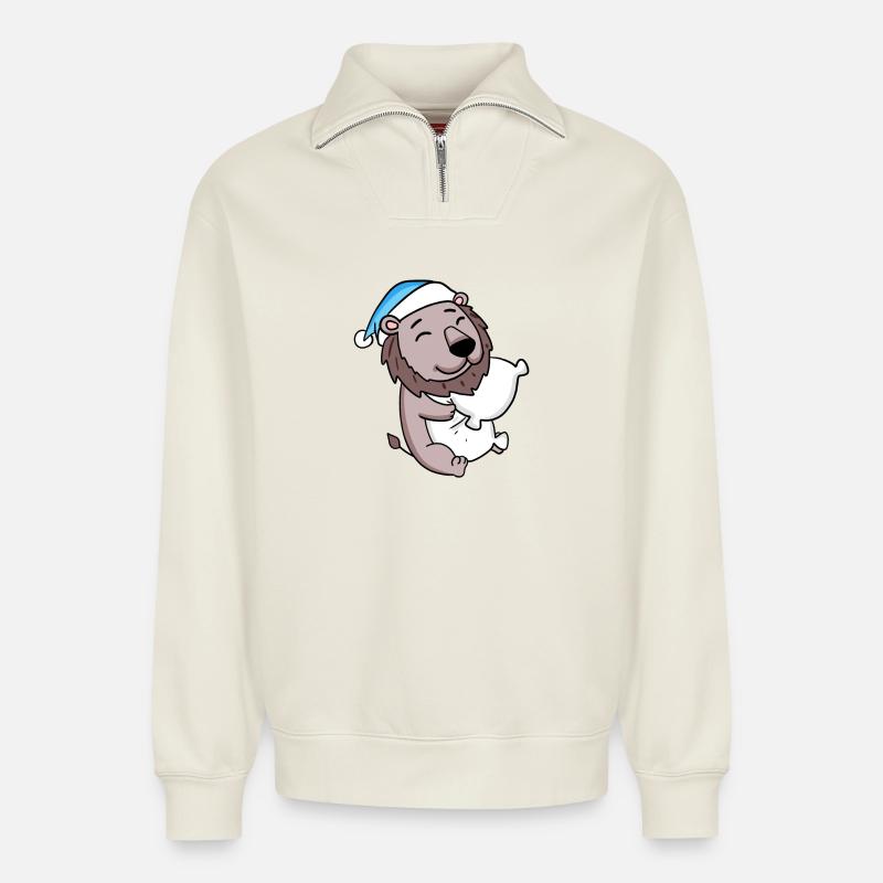Bébé Lion - Sweat unisexe décontracté en coton biologique à demi-zip – de SPREAD - blanc cassé