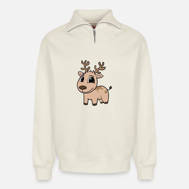 Chevreuil - Sweat unisexe décontracté en coton biologique à demi-zip – de SPREAD - blanc cassé