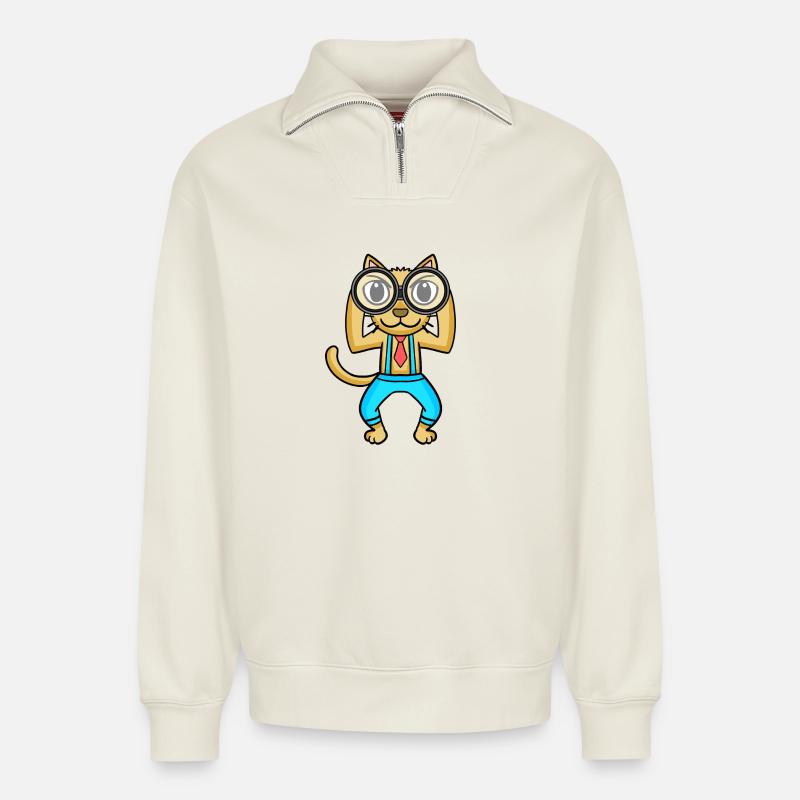 Teleskop Astronomie Astronom Katze - Relaxed Unisex Organic Half Zip Sweatshirt – von SPREAD - Naturweiß