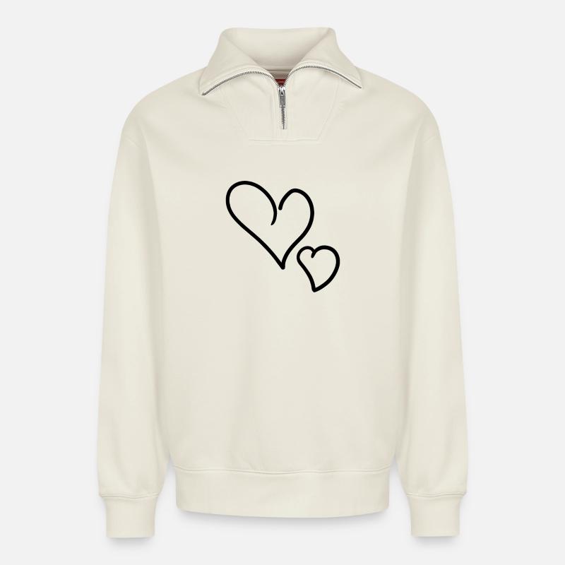Herz Herze - Relaxed Unisex Organic Half Zip Sweatshirt – von SPREAD - Naturweiß