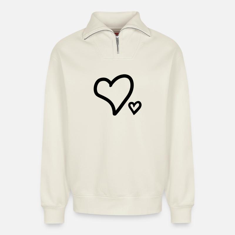 Heart Hearts - Relaxed Unisex Organic Half Zip Sweatshirt – by SPREAD - off white