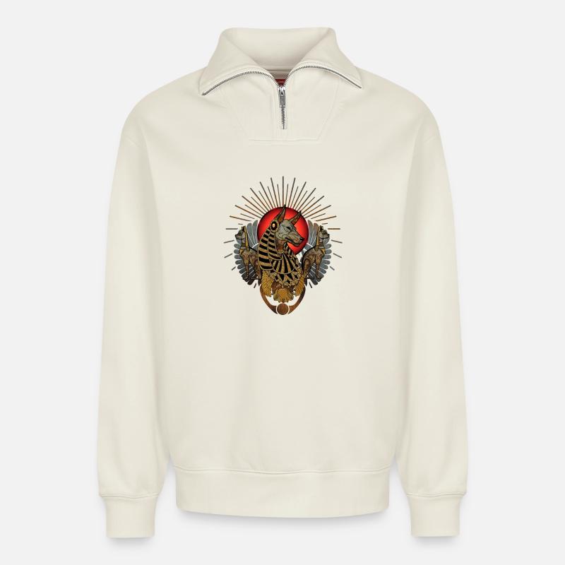 Die dunklen Anubis - Relaxed Unisex Organic Half Zip Sweatshirt – von SPREAD - Naturweiß