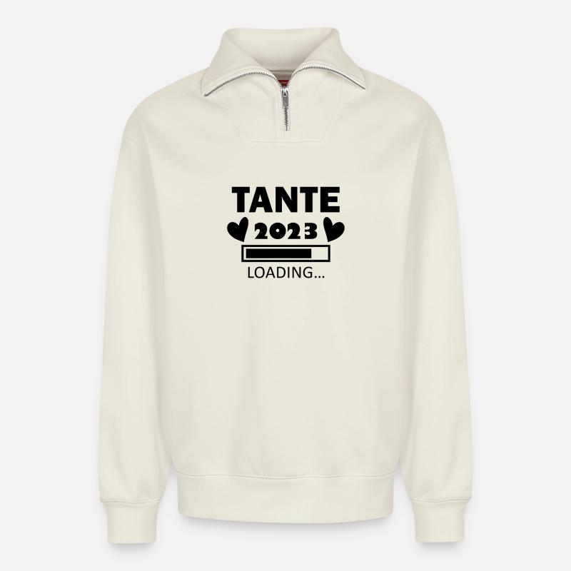 Tante 2023 Loading - Relaxed Unisex Organic Half Zip Sweatshirt – von SPREAD - Naturweiß