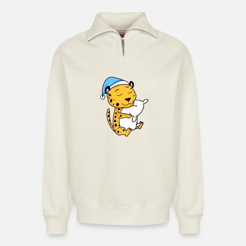 Guépard - Sweat unisexe décontracté en coton biologique à demi-zip – de SPREAD - blanc cassé