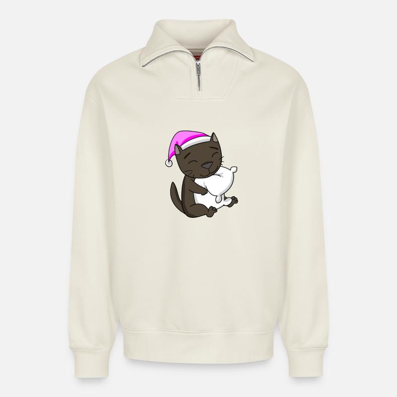 Cat cat breed Havana - Relaxed Unisex Organic Half Zip Sweatshirt – by SPREAD - off white