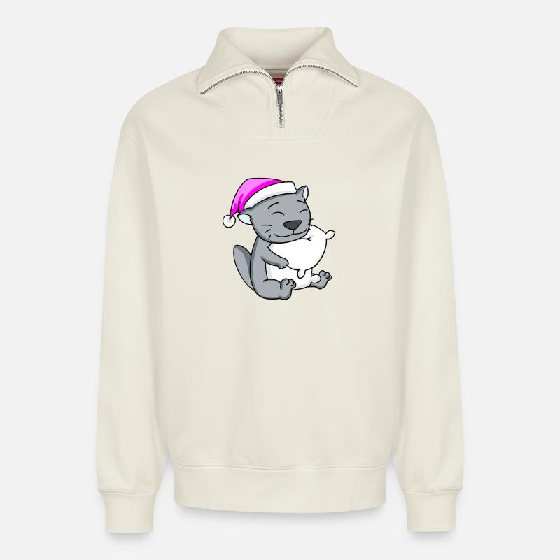 Katze Katzenrasse Britisch Kurzhaar - Relaxed Unisex Organic Half Zip Sweatshirt – von SPREAD - Naturweiß