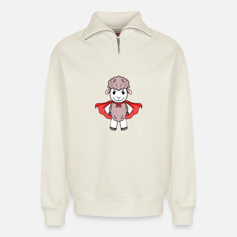 Schaf Superheld - Relaxed Unisex Organic Half Zip Sweatshirt – von SPREAD - Naturweiß