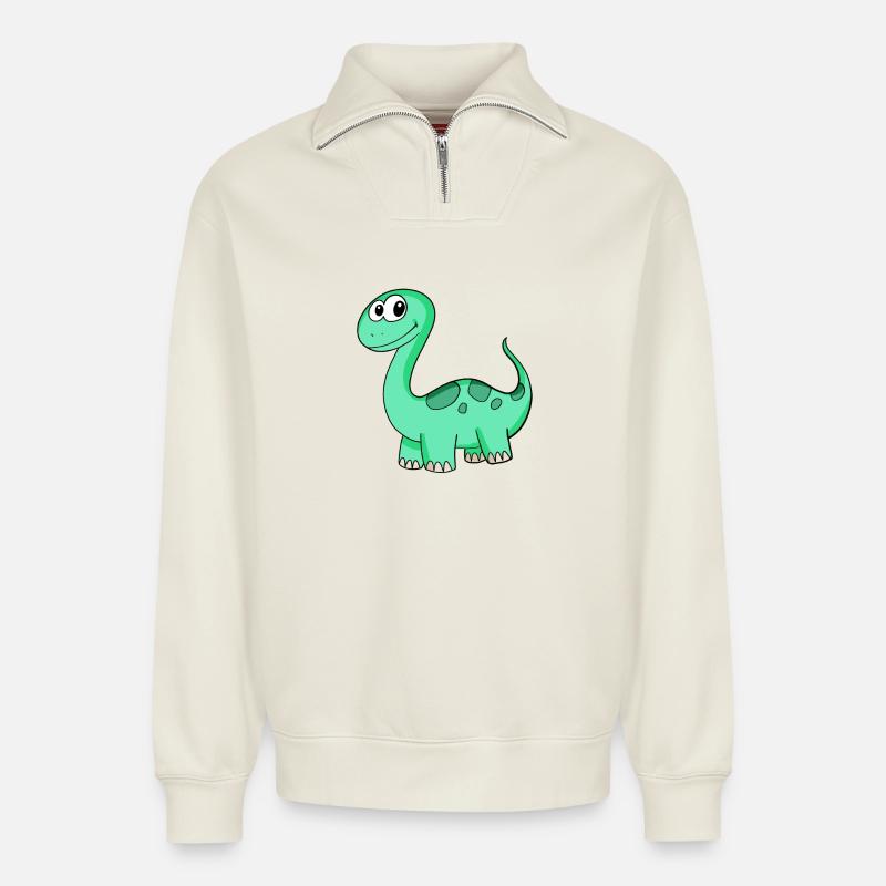 Dinosaurier Motiv - Relaxed Unisex Organic Half Zip Sweatshirt – von SPREAD - Naturweiß