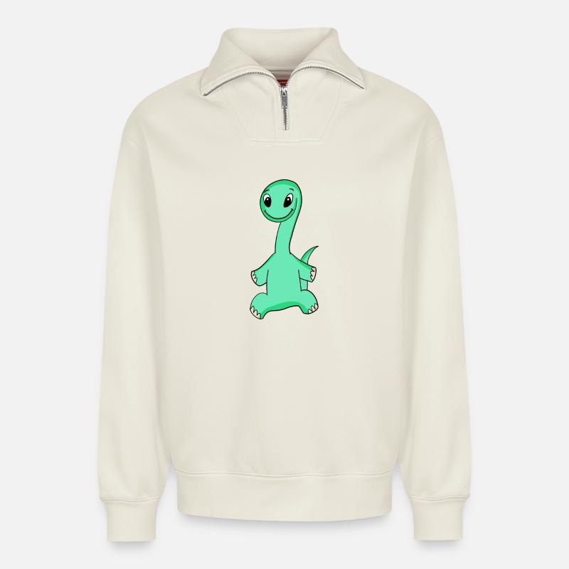 Dino Motiv - Relaxed Unisex Organic Half Zip Sweatshirt – von SPREAD - Naturweiß