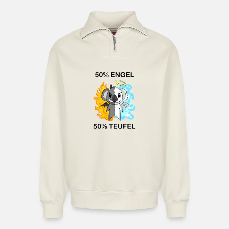 Koala - Engel und Teufel - Relaxed Unisex Organic Half Zip Sweatshirt – von SPREAD - Naturweiß