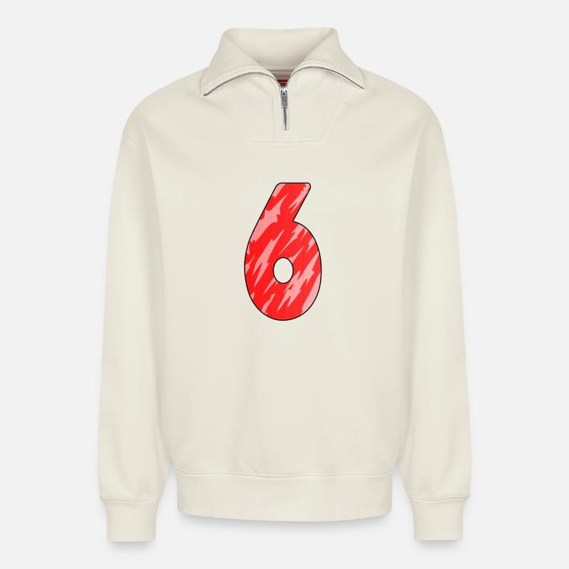 Nummer 6 - 6 Jahre - Relaxed Unisex Organic Half Zip Sweatshirt – von SPREAD - Naturweiß
