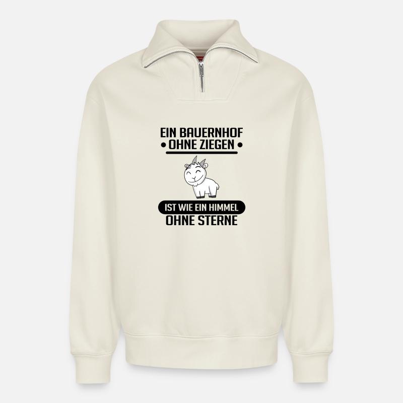 Ziege Ziegenbock Bock - Relaxed Unisex Organic Half Zip Sweatshirt – von SPREAD - Naturweiß