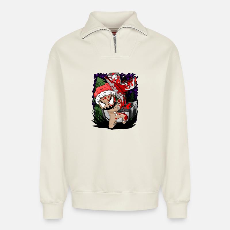 creepy gingerbread - Relaxed Unisex Organic Half Zip Sweatshirt – by SPREAD - off white