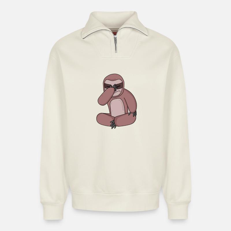 Faultier lustig - Relaxed Unisex Organic Half Zip Sweatshirt – von SPREAD - Naturweiß