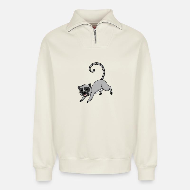 Lemur for children - Relaxed Unisex Organic Half Zip Sweatshirt – by SPREAD - off white
