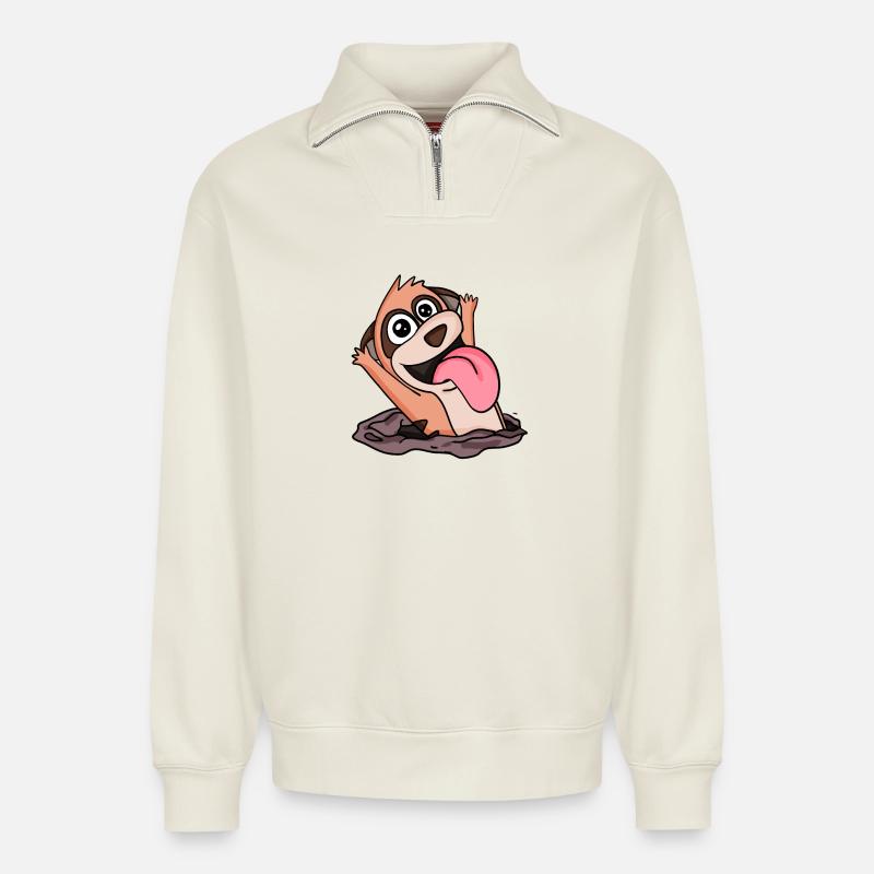 Câlin de suricate mignon - Sweat unisexe décontracté en coton biologique à demi-zip – de SPREAD - blanc cassé