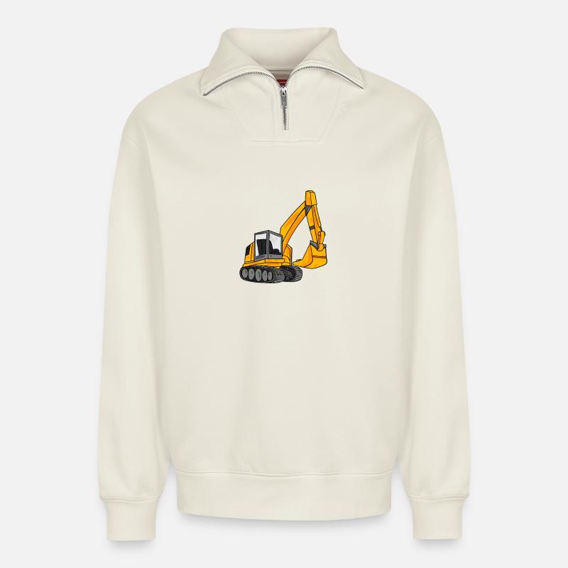 Bagger Baggerfahrer Geschenk - Relaxed Unisex Organic Half Zip Sweatshirt – von SPREAD - Naturweiß