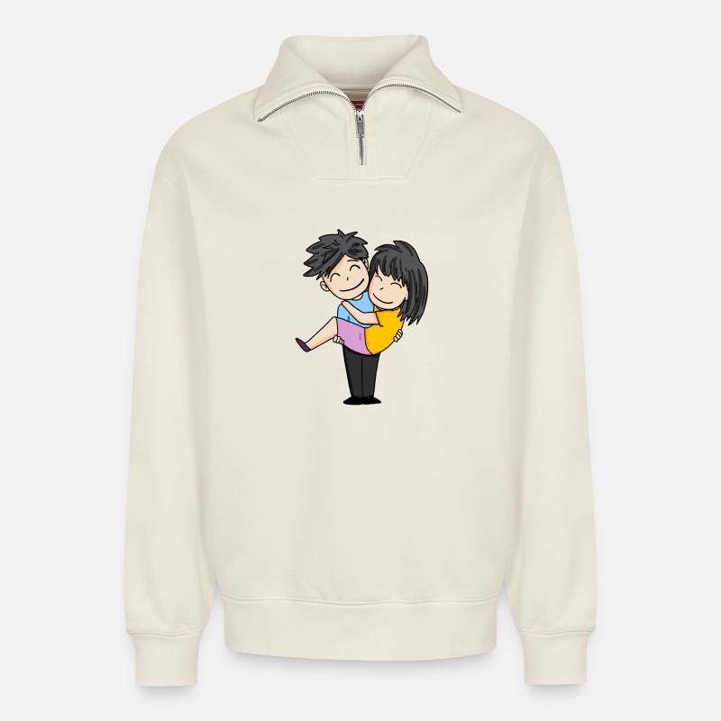 Couples - Relaxed Unisex Organic Half Zip Sweatshirt – by SPREAD - off white