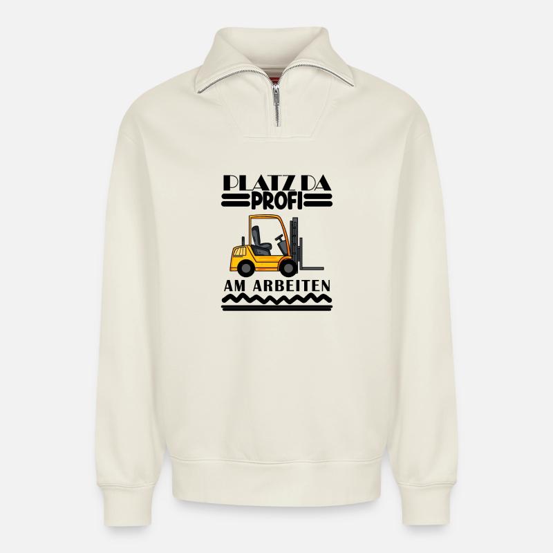 Staplerfahrer Gabelstapler Lager Logistik - Relaxed Unisex Organic Half Zip Sweatshirt – von SPREAD - Naturweiß