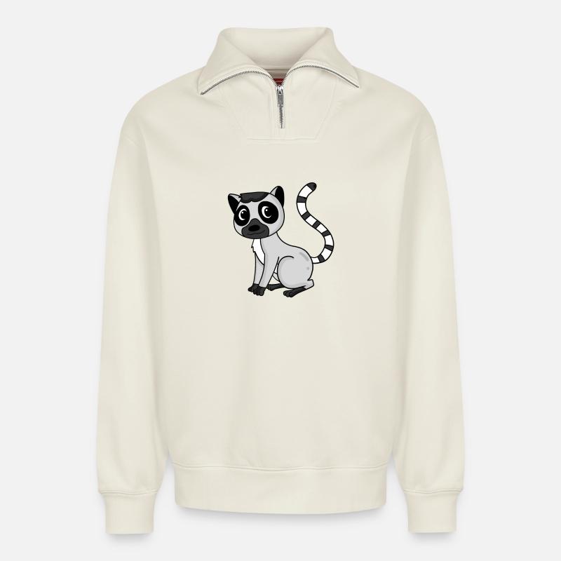 Katte Lemurs - Relaxed Unisex Organic Half Zip Sweatshirt – by SPREAD - off white