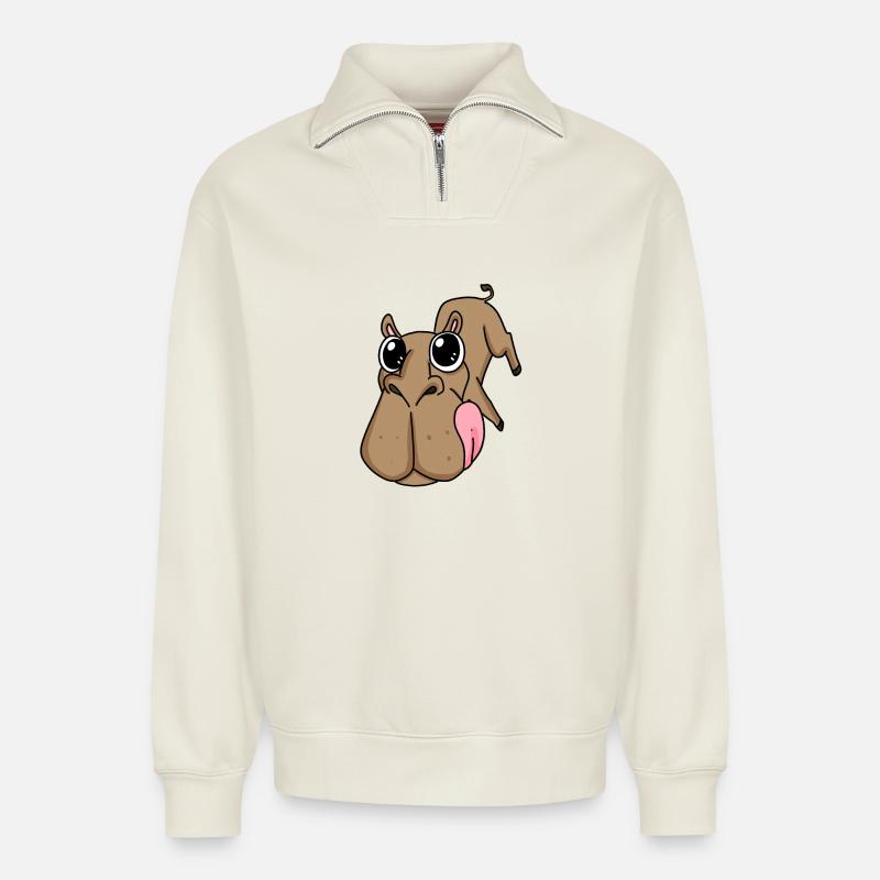 Kamel großes Gesicht - Kamel Kopf - Relaxed Unisex Organic Half Zip Sweatshirt – von SPREAD - Naturweiß