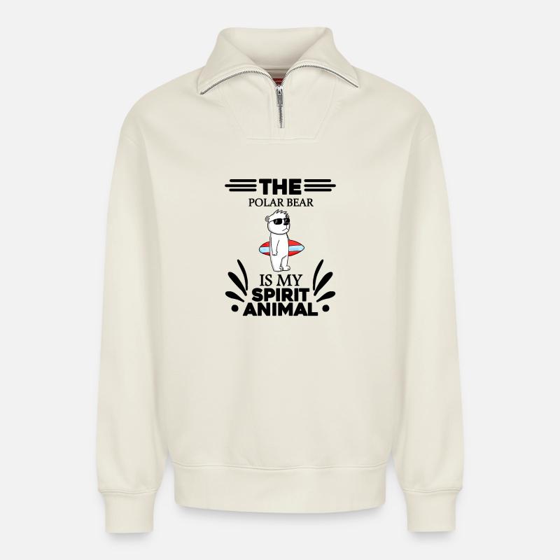 Polar Bear Polar Bear Bear - Relaxed Unisex Organic Half Zip Sweatshirt – by SPREAD - off white