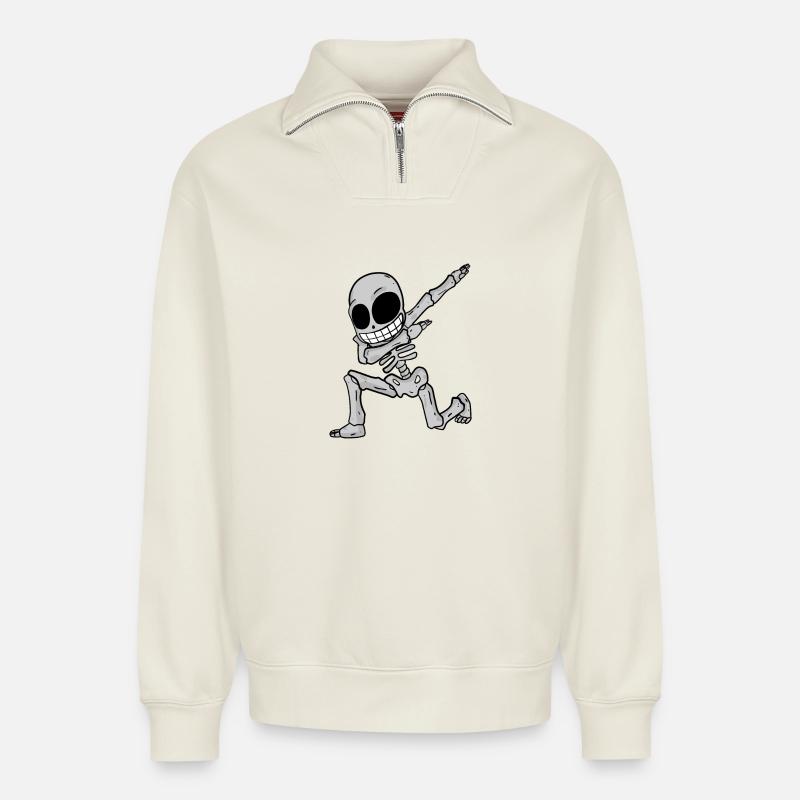 Skeleton dabbing - Relaxed Unisex Organic Half Zip Sweatshirt – by SPREAD - off white