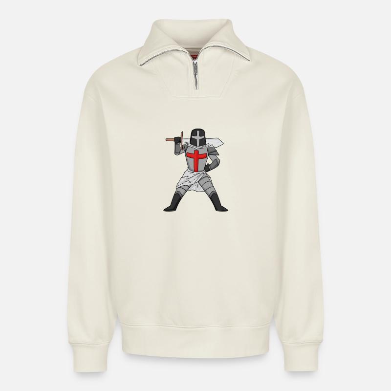 Templar Sword Cross - Relaxed Unisex Organic Half Zip Sweatshirt – by SPREAD - off white