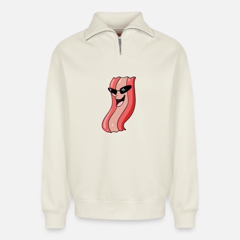 Bacon cool - Relaxed Unisex Organic Half Zip Sweatshirt – by SPREAD - off white