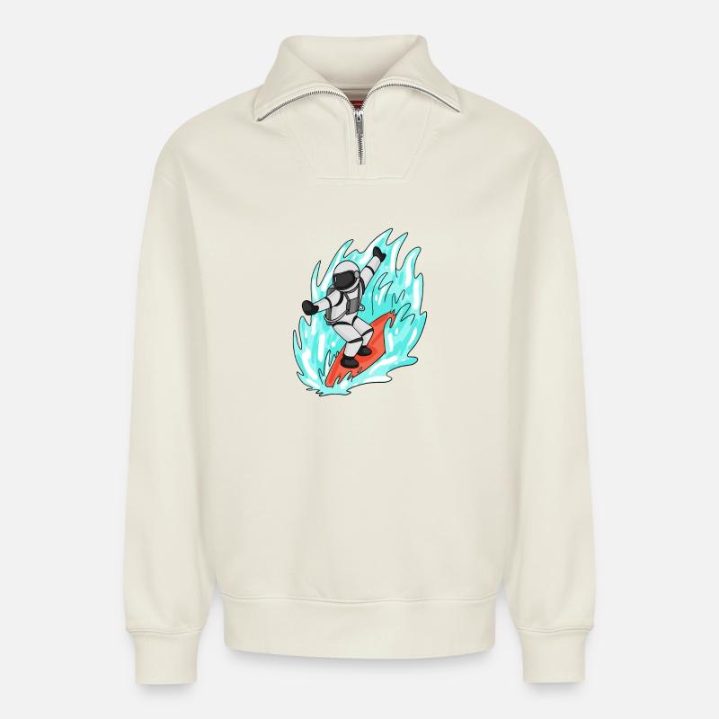Astronaut surfing - Relaxed Unisex Organic Half Zip Sweatshirt – von SPREAD - Naturweiß
