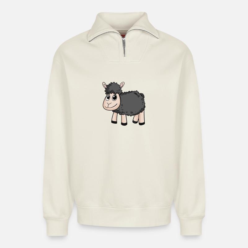 Mouton noir - Sweat unisexe décontracté en coton biologique à demi-zip – de SPREAD - blanc cassé
